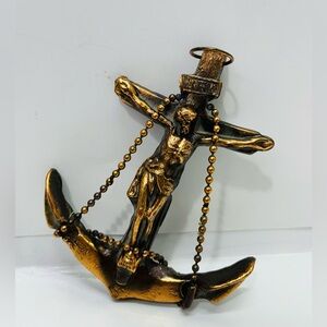 50’s Vintage  Bronze Anchor Crucifix Jesus Christ Nautical Religious  Rosary
